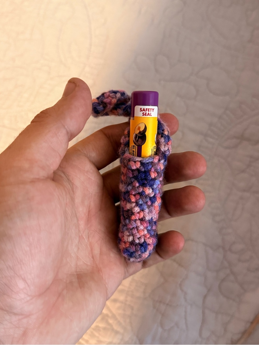 Handmade Pink & Purple Crocheted Lip Balm Holder (with Carmex brand ChapStick)